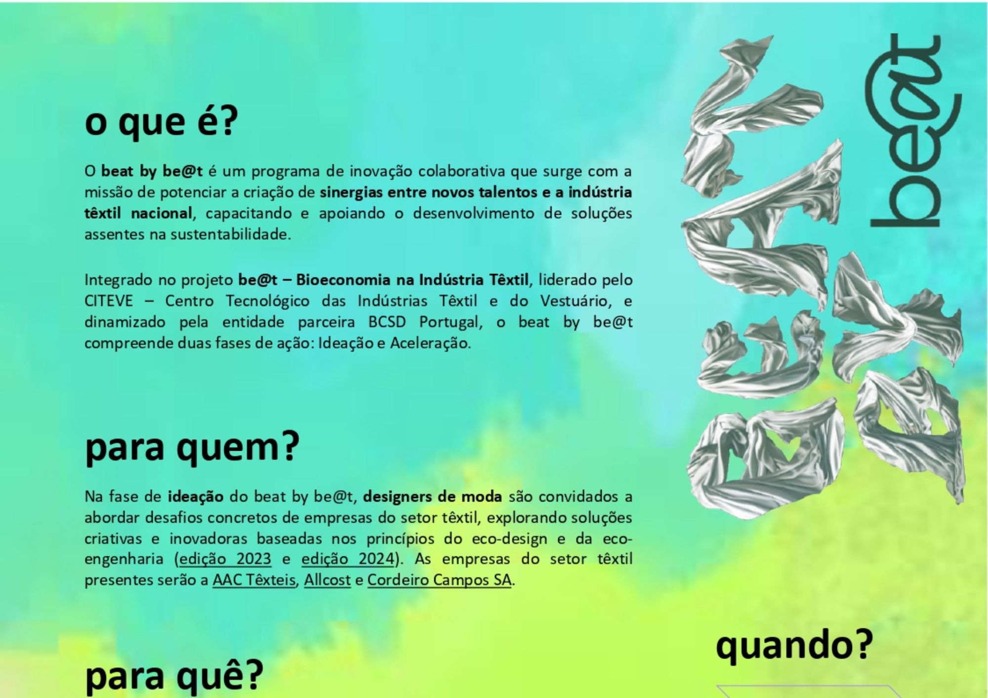 beat by be@t inovação - Programa do Têxtil e Vestuário