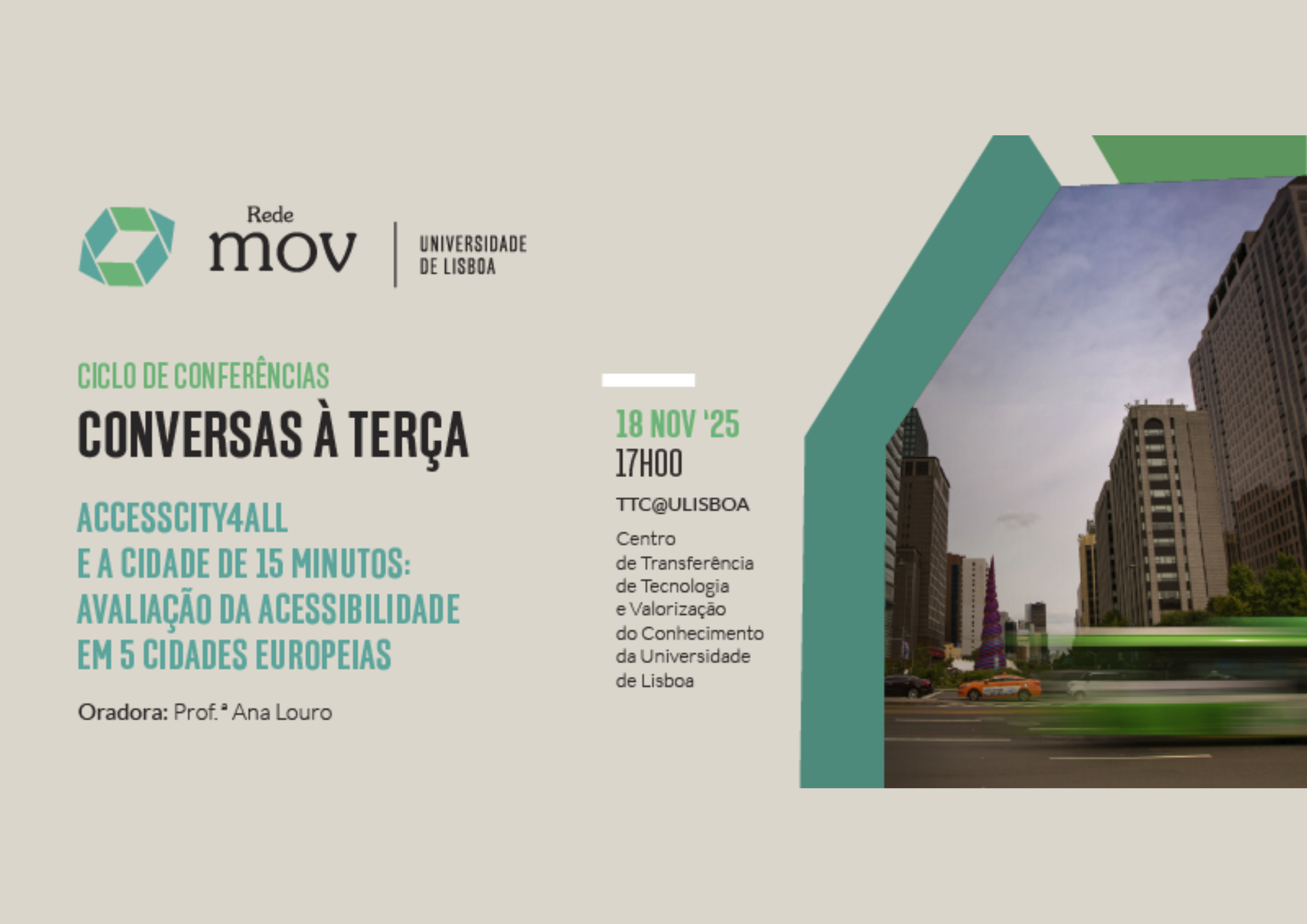 Conversas à Terça da redeMOV: “AccessCity4All e a Cidade de 15 Minutos: Avaliação da Acessibilidade em 5 cidades europeias”